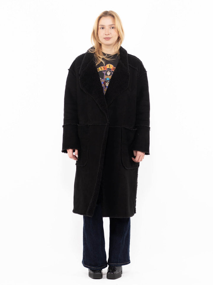 Vintage 00's Women Faux Sheepskin Coat in BlackA1118