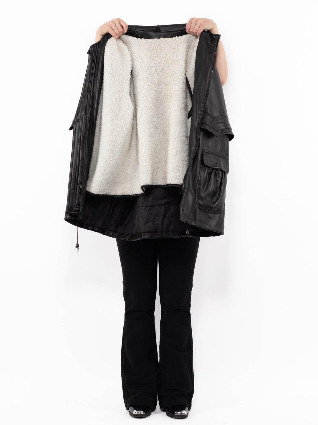 Vintage 00's Women Faux Sheepskin Coat in BlackA0914