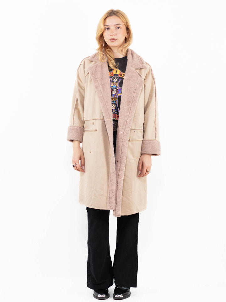 Vintage 00's Women Faux Sheepskin Coat in BeigeA0195