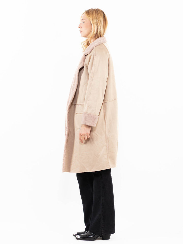 Vintage 00's Women Faux Sheepskin Coat in BeigeA0195