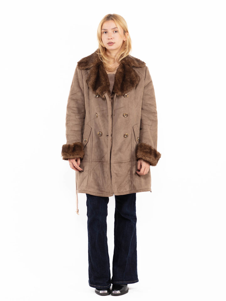 Vintage 00's Penny Lane Faux Sheepskin Coat in Beige