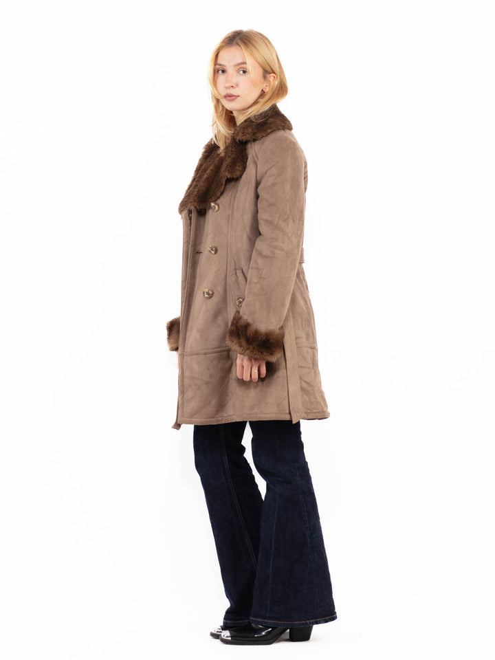 Vintage 00's Penny Lane Faux Sheepskin Coat in Beige