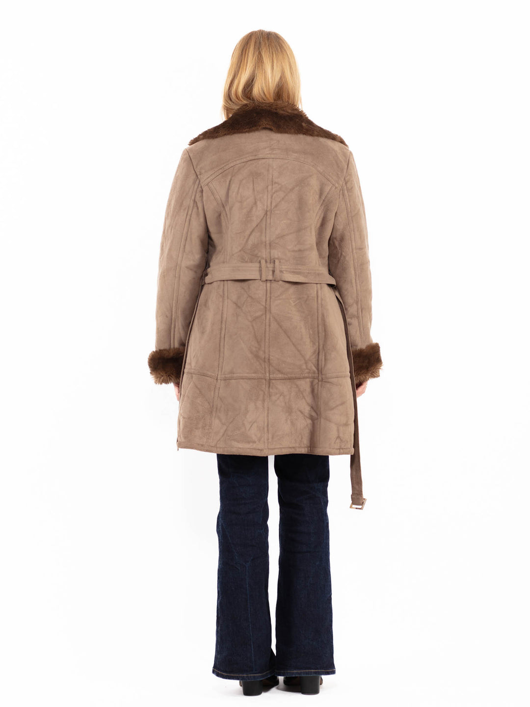 Vintage 00's Penny Lane Faux Sheepskin Coat in Beige