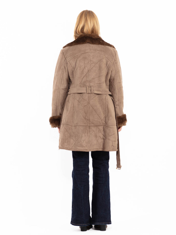 Vintage 00's Penny Lane Faux Sheepskin Coat in Beige
