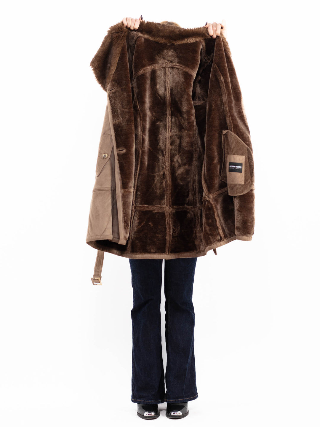 Vintage 00's Penny Lane Faux Sheepskin Coat in Beige