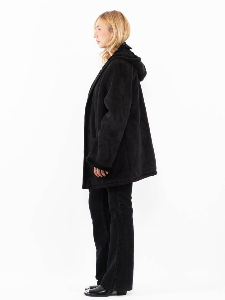 Vintage 00's Women Faux Sheepskin Coat in BlackA0202