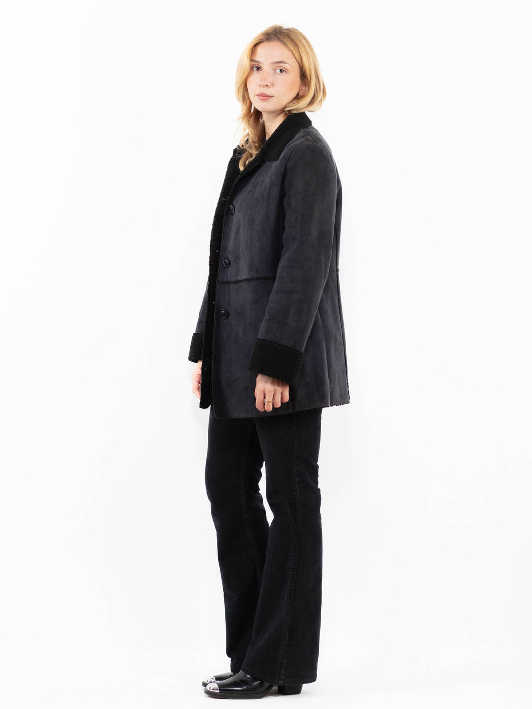 Vintage 00's Women Faux Sheepskin Coat in GrayA0203