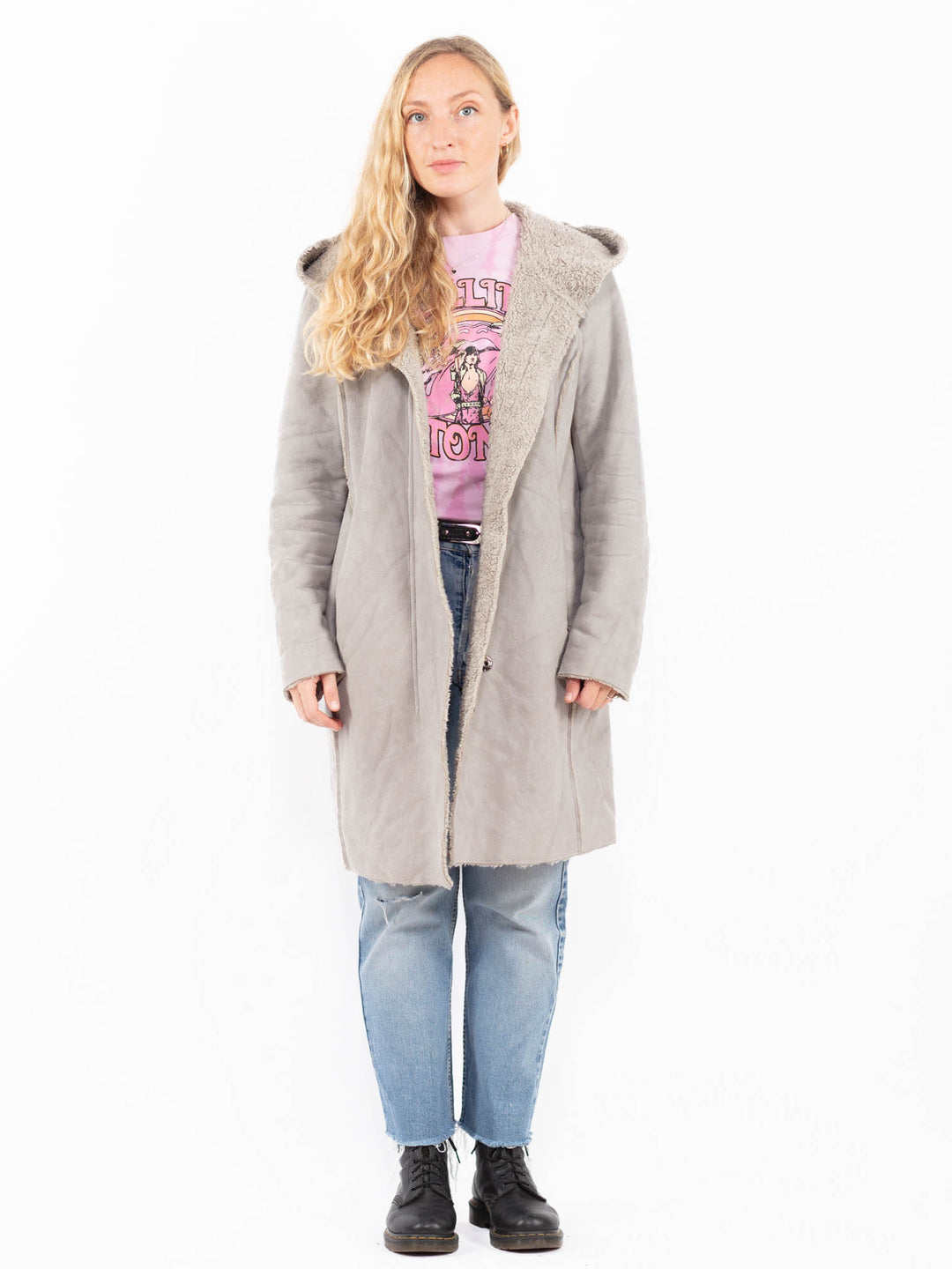 Vintage 00's Women Faux Sheepskin Coat in GrayA0571