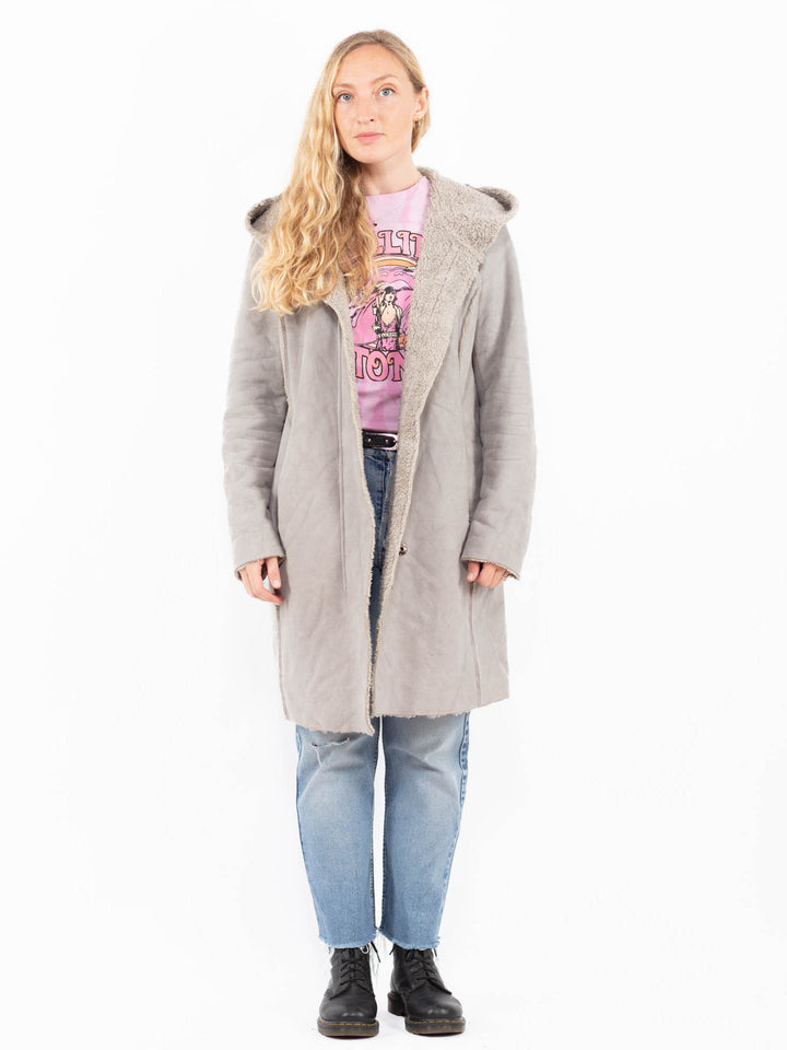 Vintage 00's Women Faux Sheepskin Coat in GrayA0571