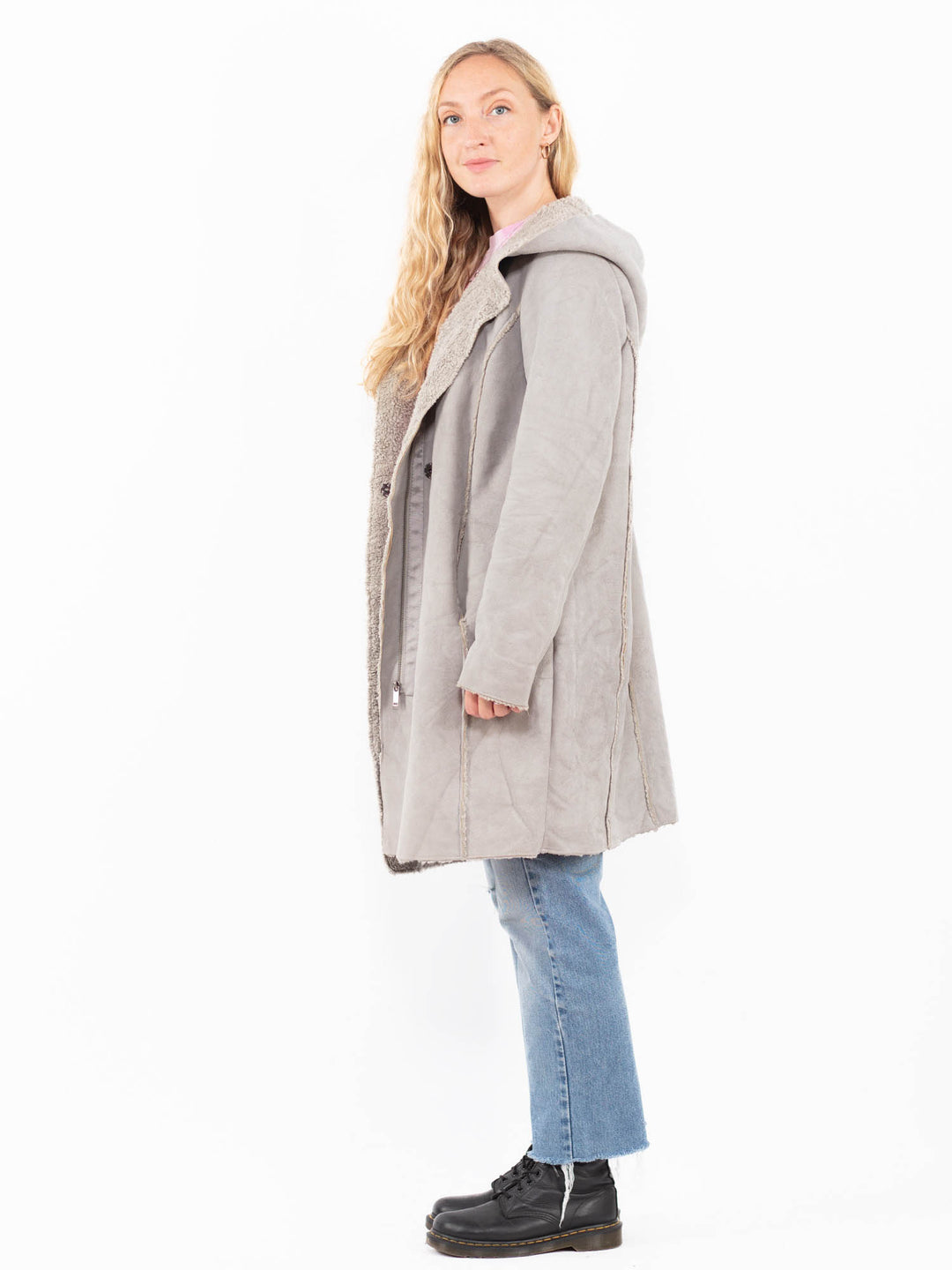 Vintage 00's Women Faux Sheepskin Coat in GrayA0571