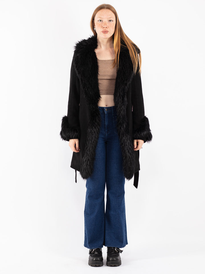 Vintage 00's Women Faux Sheepskin Coat in Black