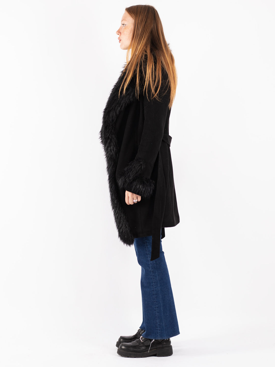 Vintage 00's Women Faux Sheepskin Coat in Black