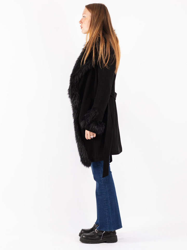 Vintage 00's Women Faux Sheepskin Coat in Black