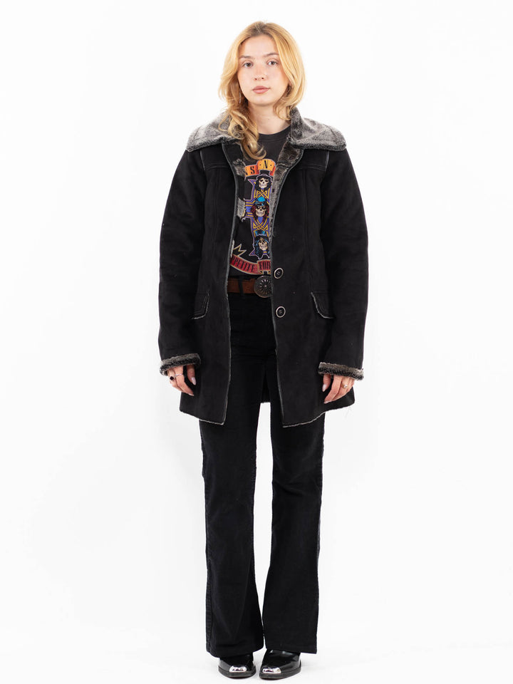 Vintage 00's Women Faux Sheepskin Coat in BlackA0217