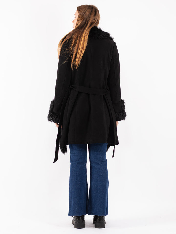 Vintage 00's Women Faux Sheepskin Coat in Black