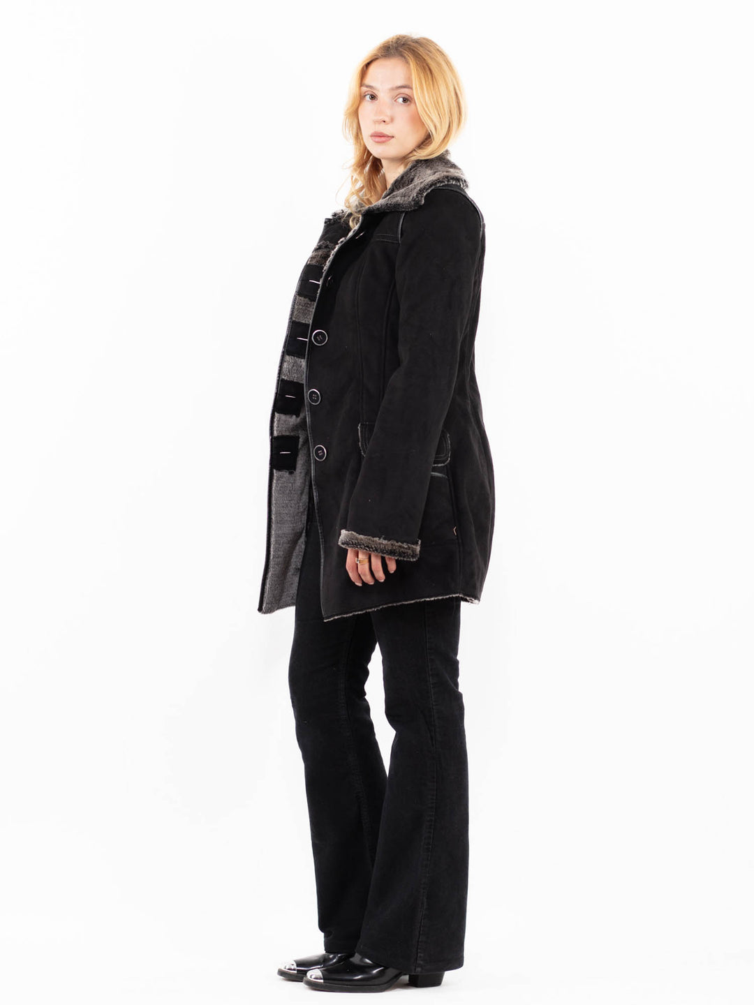 Vintage 00's Women Faux Sheepskin Coat in BlackA0217