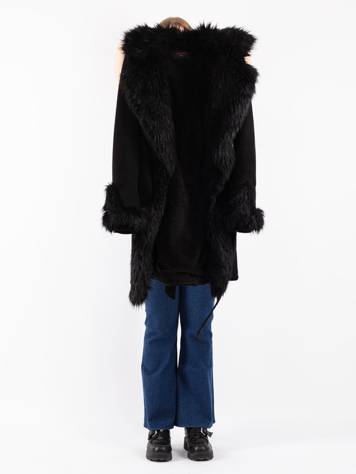 Vintage 00's Women Faux Sheepskin Coat in Black