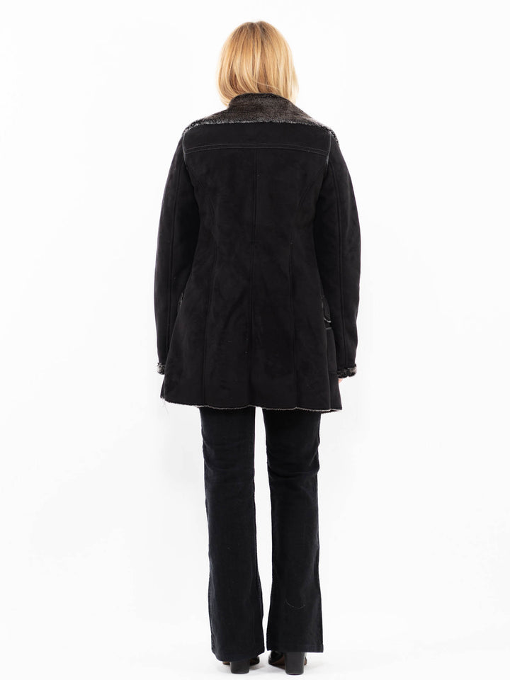 Vintage 00's Women Faux Sheepskin Coat in BlackA0217