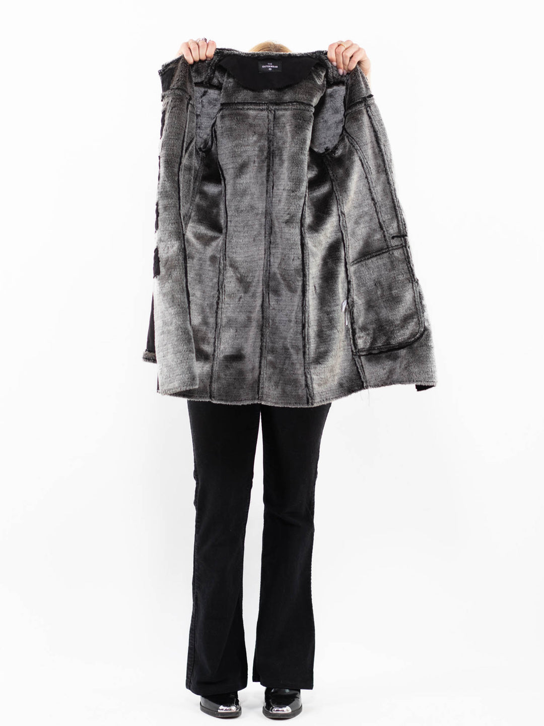 Vintage 00's Women Faux Sheepskin Coat in BlackA0217