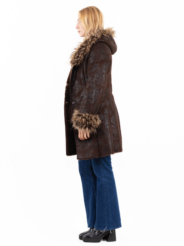 Vintage 90's Women Faux Sheepskin Coat in BrownA0013
