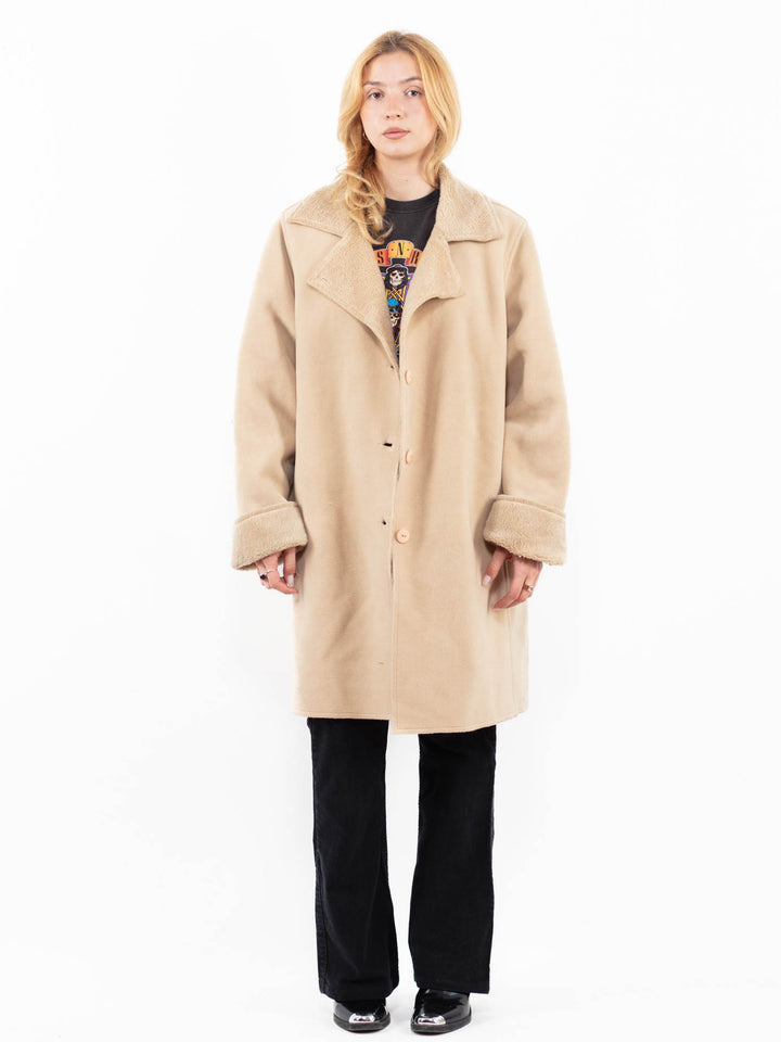 Vintage 00's Women Faux Sheepskin Coat in BeigeA0220