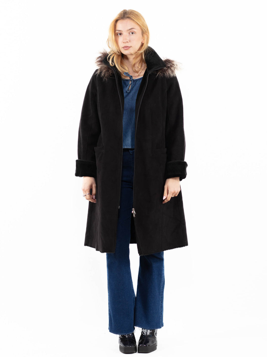 Vintage 00's Women Faux Sheepskin Coat in BlackA0015