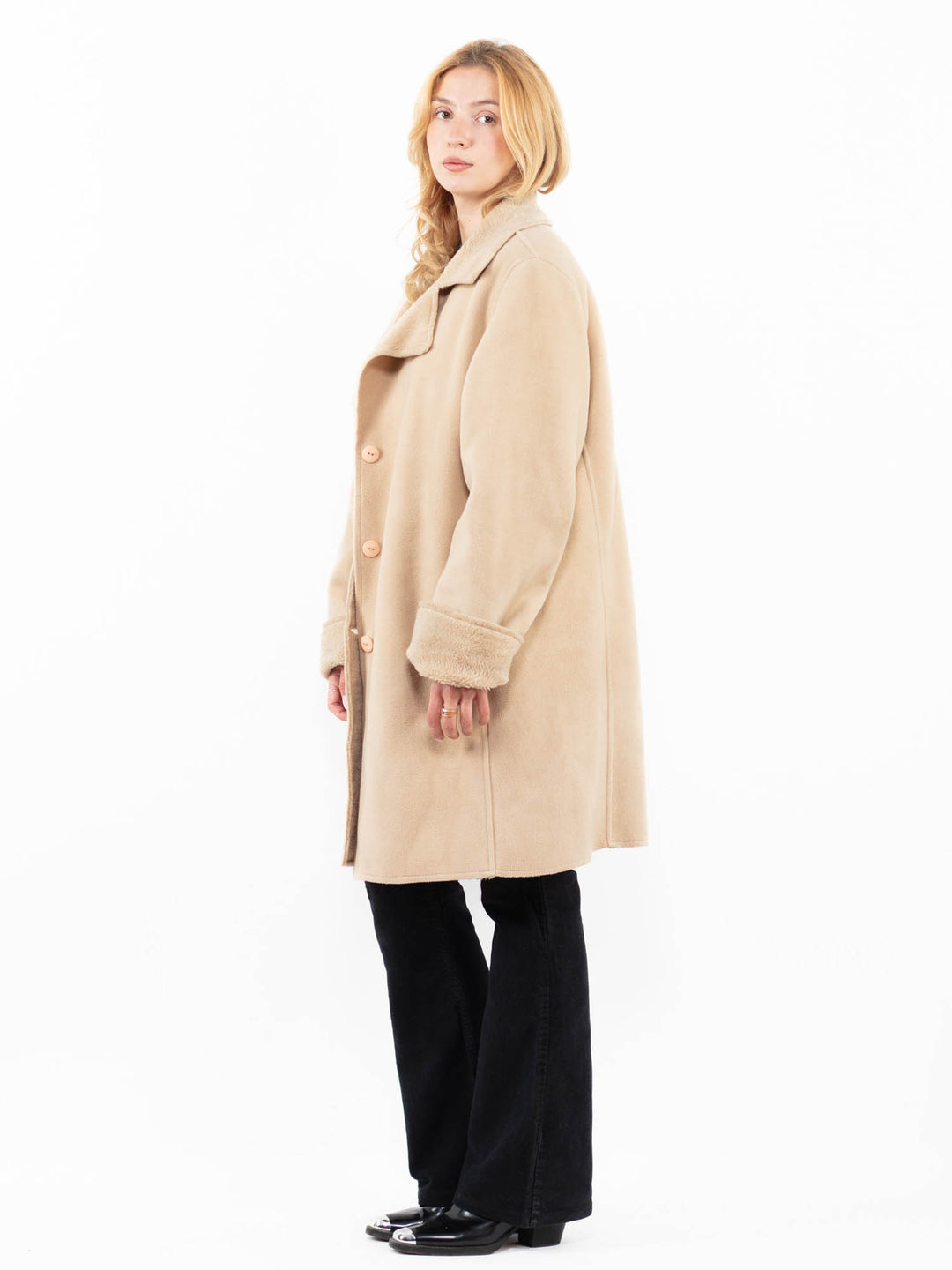 Vintage 00's Women Faux Sheepskin Coat in BeigeA0220