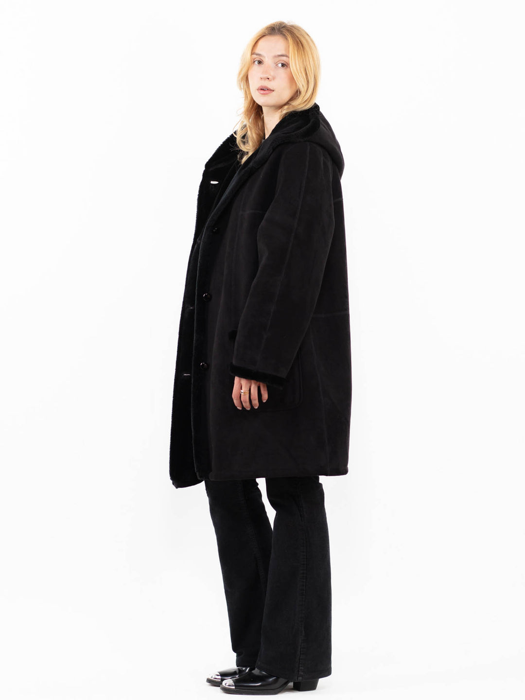 Vintage 00's Women Faux Sheepskin in BlackA0226