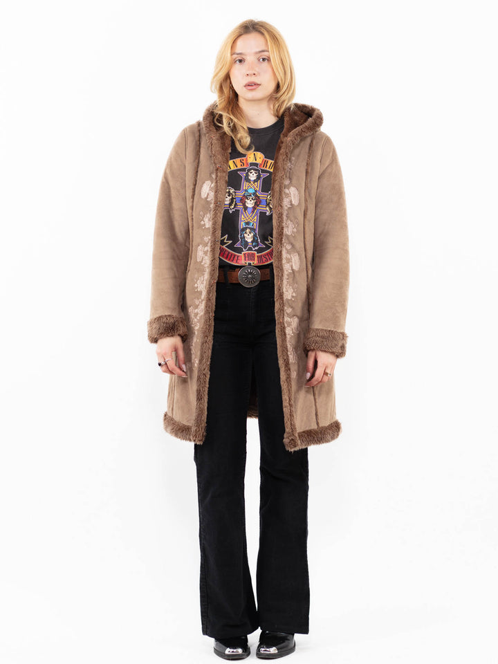 Vintage 00's Women Faux Sheepskin Coat in BeigeA0229