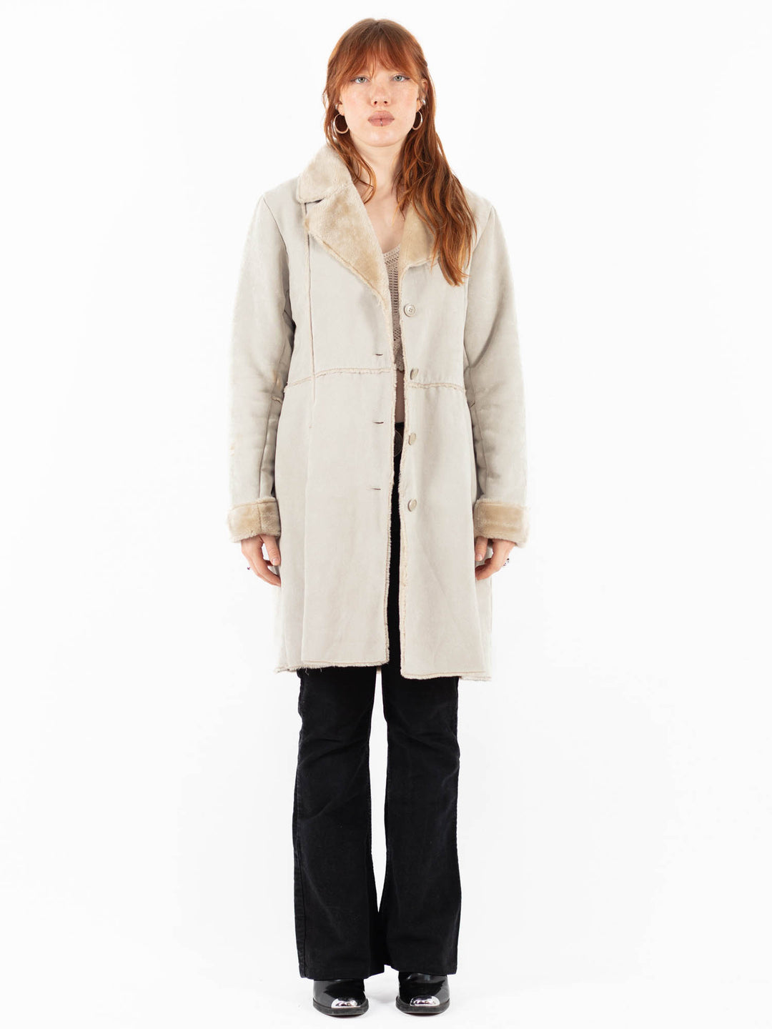 Vintage 00's Women Faux Sheepskin Coat in BeigeV9831