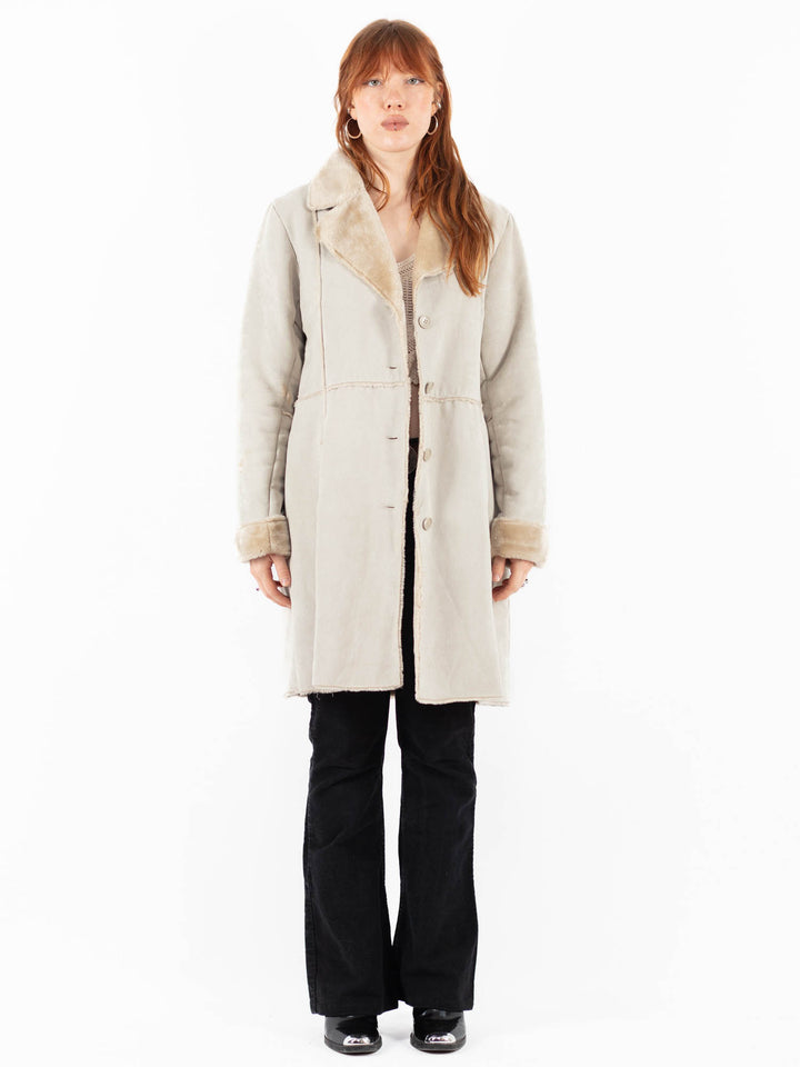 Vintage 00's Women Faux Sheepskin Coat in BeigeV9831
