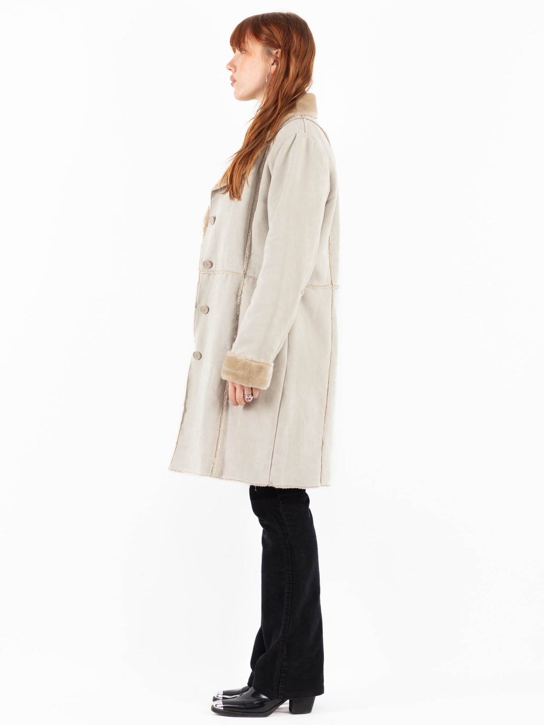 Vintage 00's Women Faux Sheepskin Coat in BeigeV9831