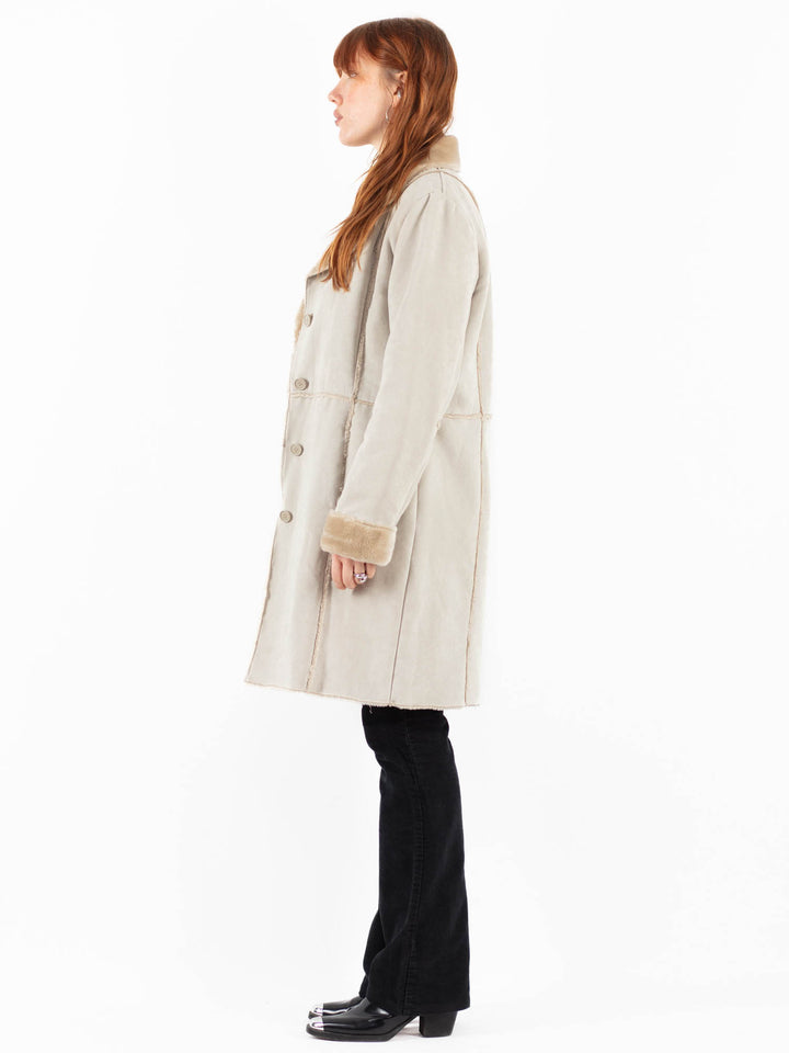 Vintage 00's Women Faux Sheepskin Coat in BeigeV9831