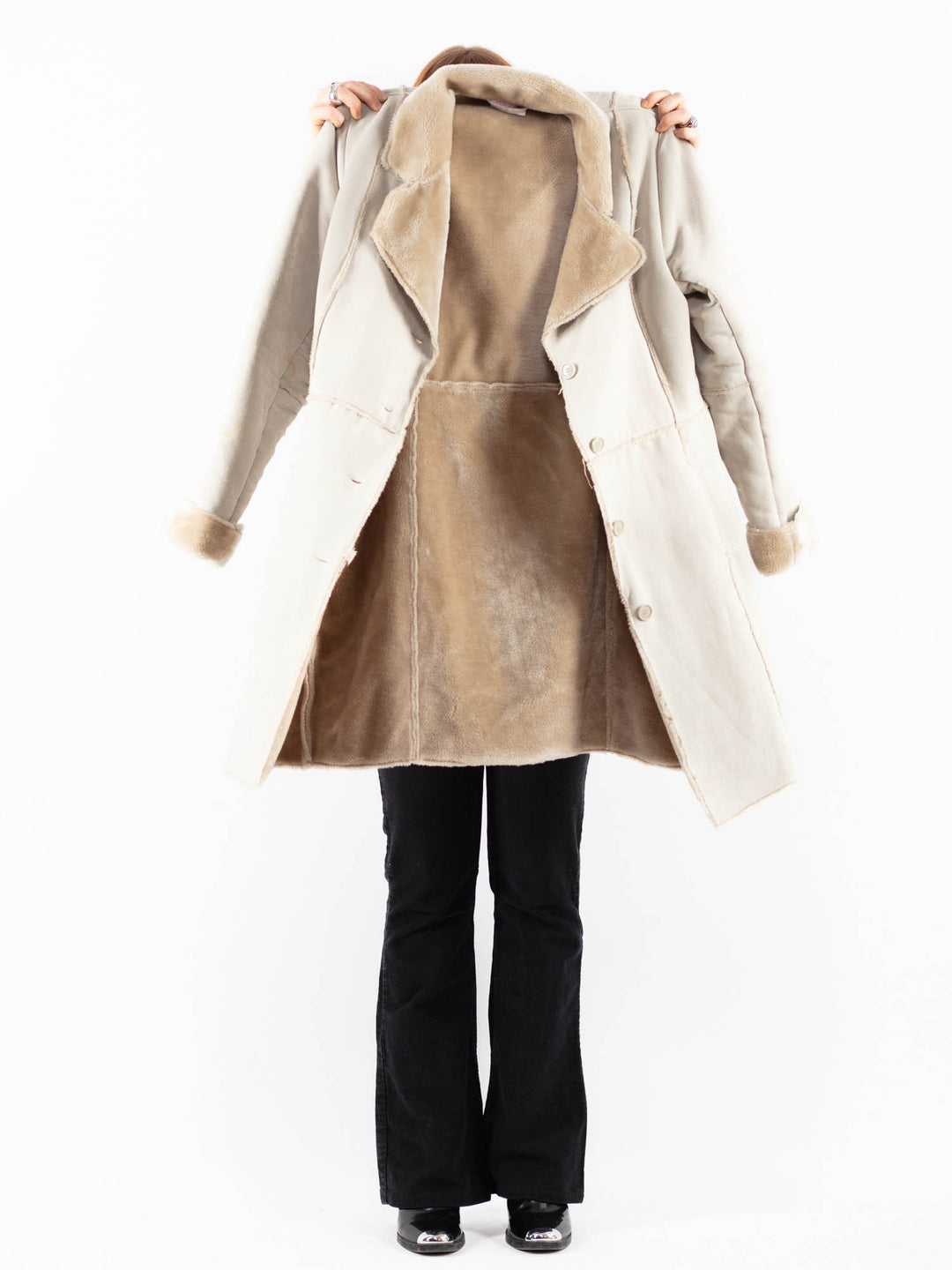 Vintage 00's Women Faux Sheepskin Coat in BeigeV9831