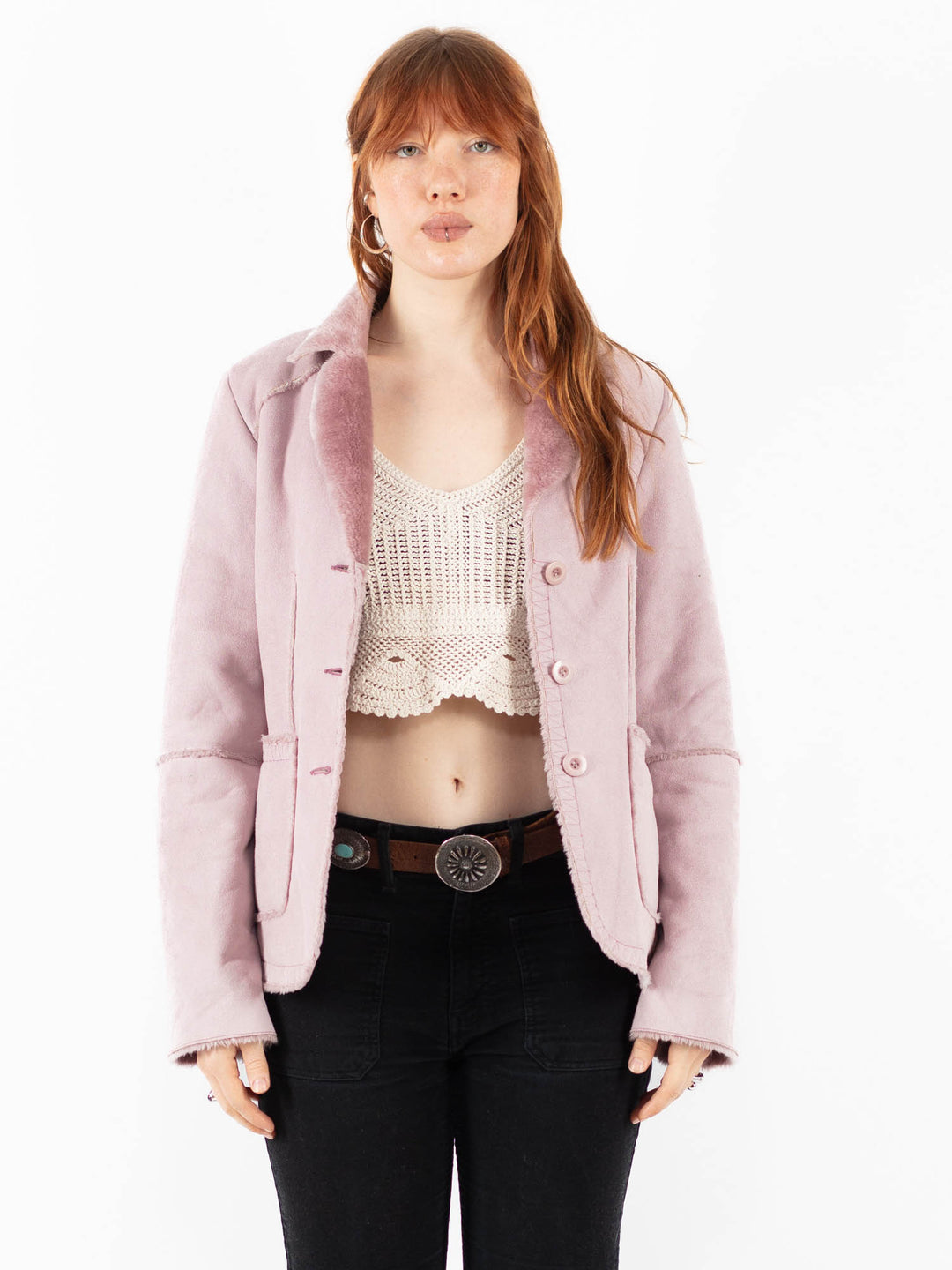Vintage 00's Women Faux Sheepskin Jacket in PinkV9832