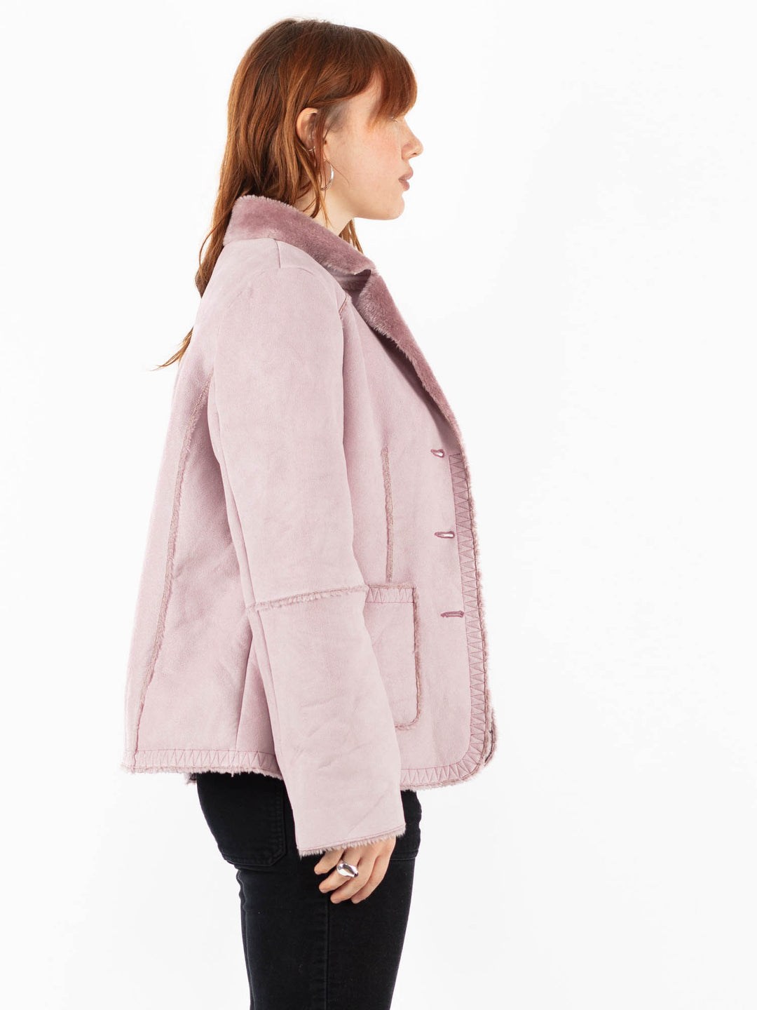 Vintage 00's Women Faux Sheepskin Jacket in PinkV9832