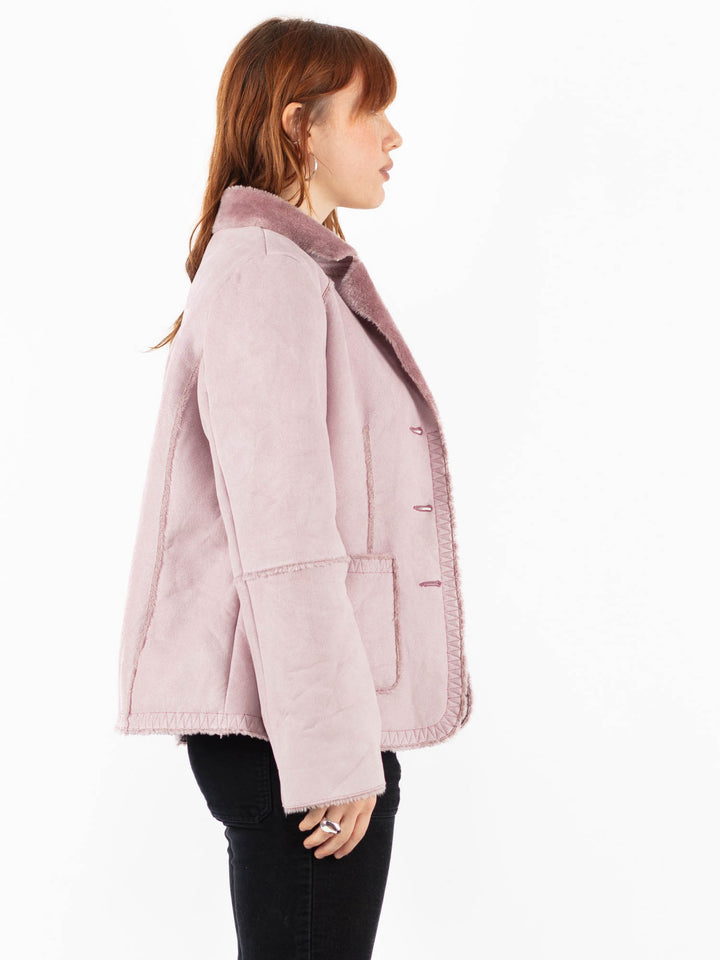 Vintage 00's Women Faux Sheepskin Jacket in PinkV9832