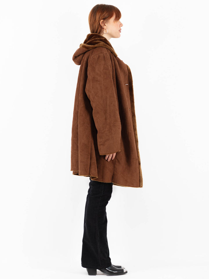Vintage 00's Women Faux Sheepskin Coat in BrownV9837