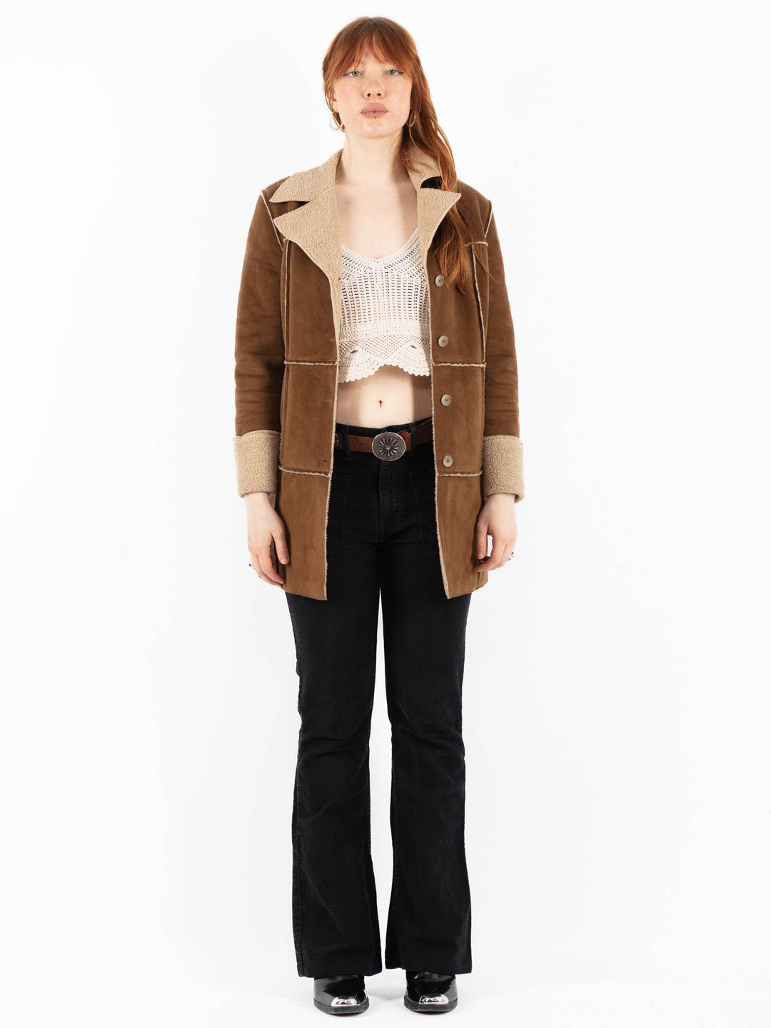 Vintage 00's Women Faux Sheepskin Coat in BrownV9838