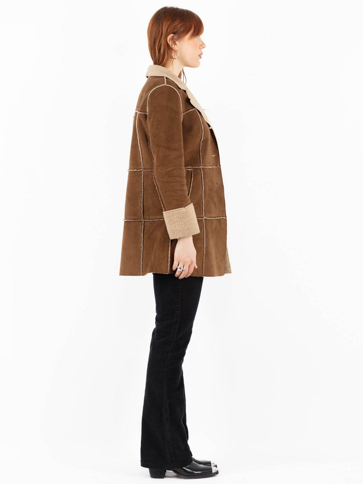 Vintage 00's Women Faux Sheepskin Coat in BrownV9838