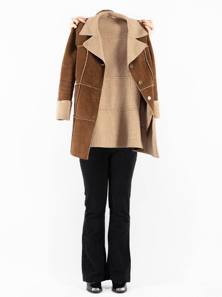 Vintage 00's Women Faux Sheepskin Coat in BrownV9838