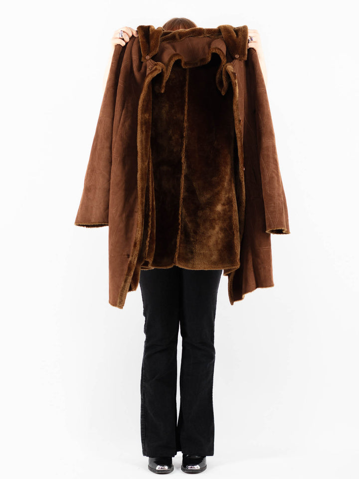 Vintage 00's Women Faux Sheepskin Coat in BrownV9837