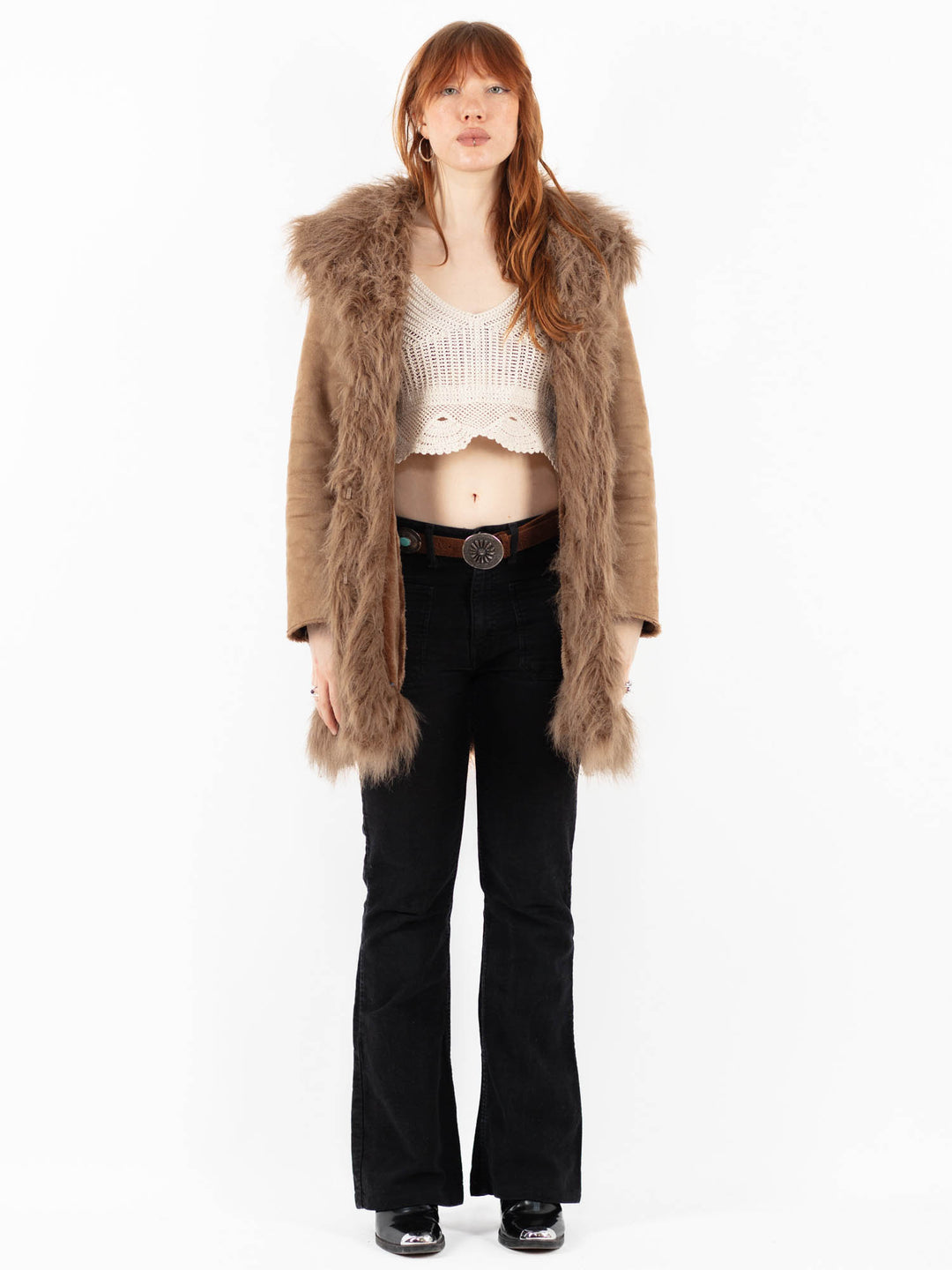 Vintage 00's Women Faux Sheepskin Coat in BeigeV9839