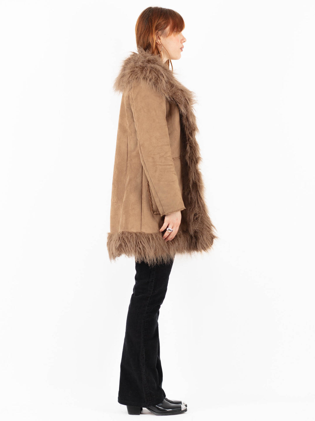 Vintage 00's Women Faux Sheepskin Coat in BeigeV9839