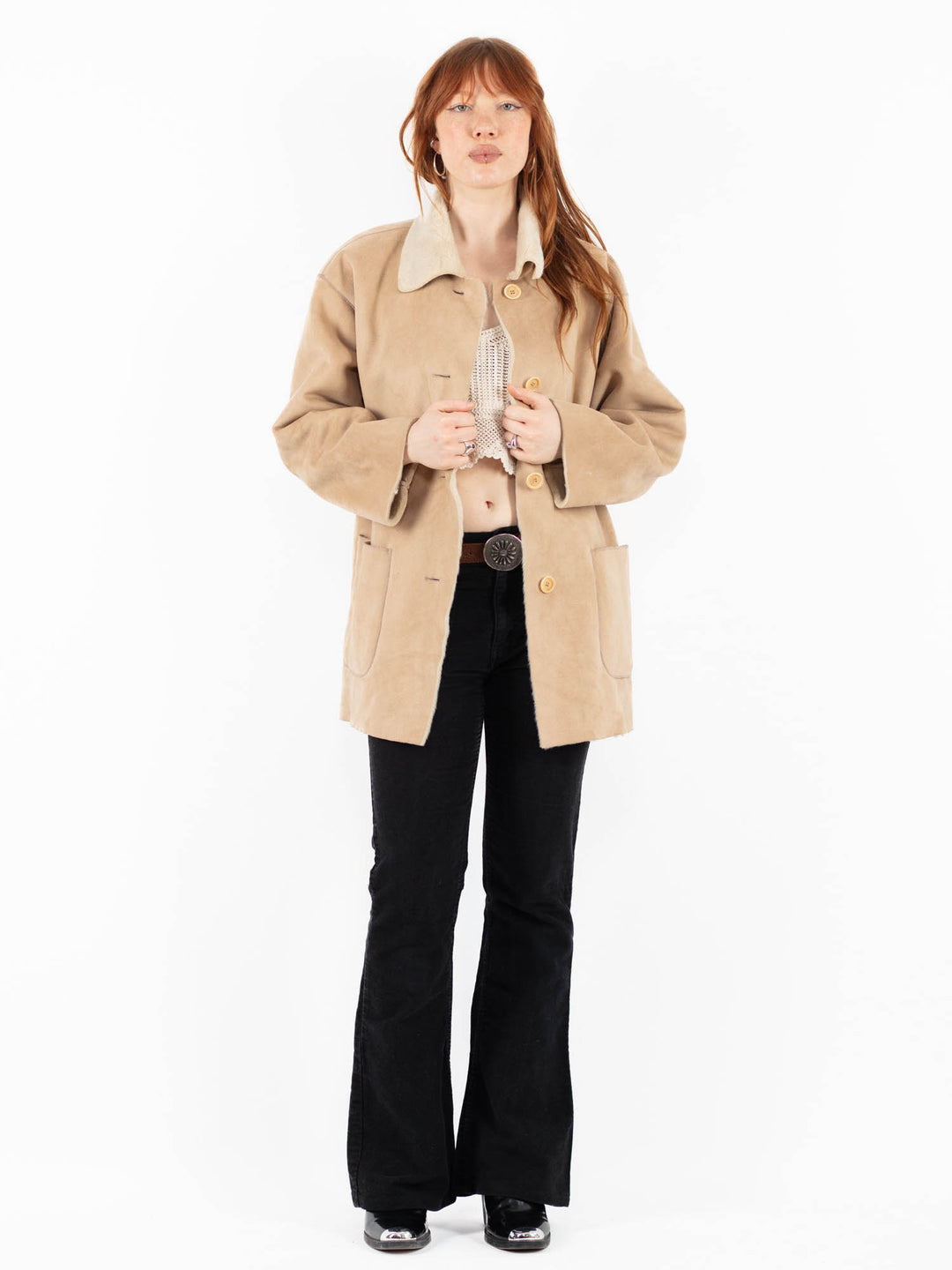 Vintage 00's Women Faux Sheepskin Coat in BeigeV9841