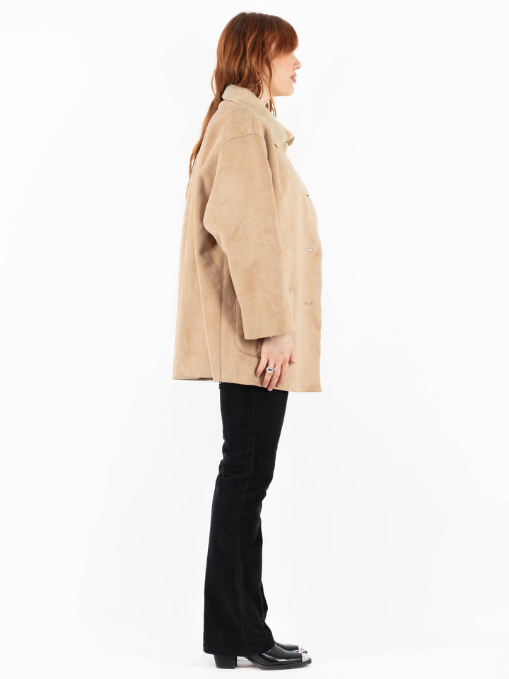 Vintage 00's Women Faux Sheepskin Coat in BeigeV9841
