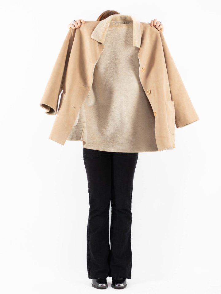 Vintage 00's Women Faux Sheepskin Coat in BeigeV9841