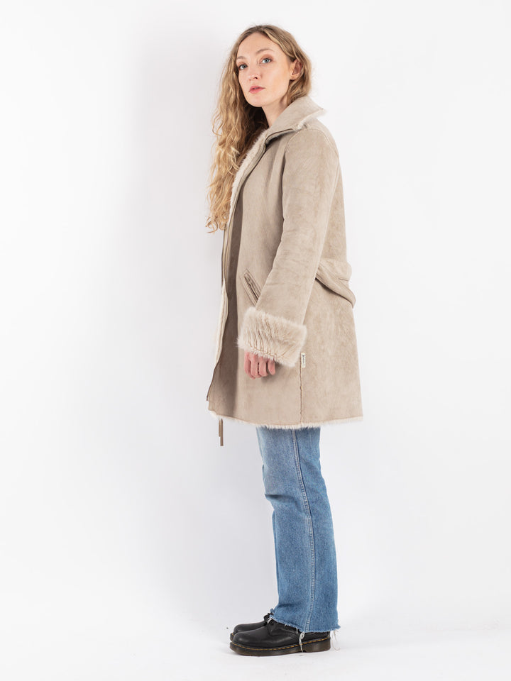 Vintage 00's Women Faux Sheepskin Coat in Beige