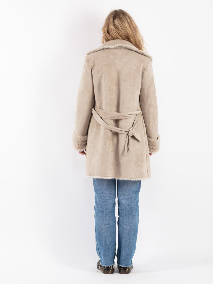 Vintage 00's Women Faux Sheepskin Coat in Beige