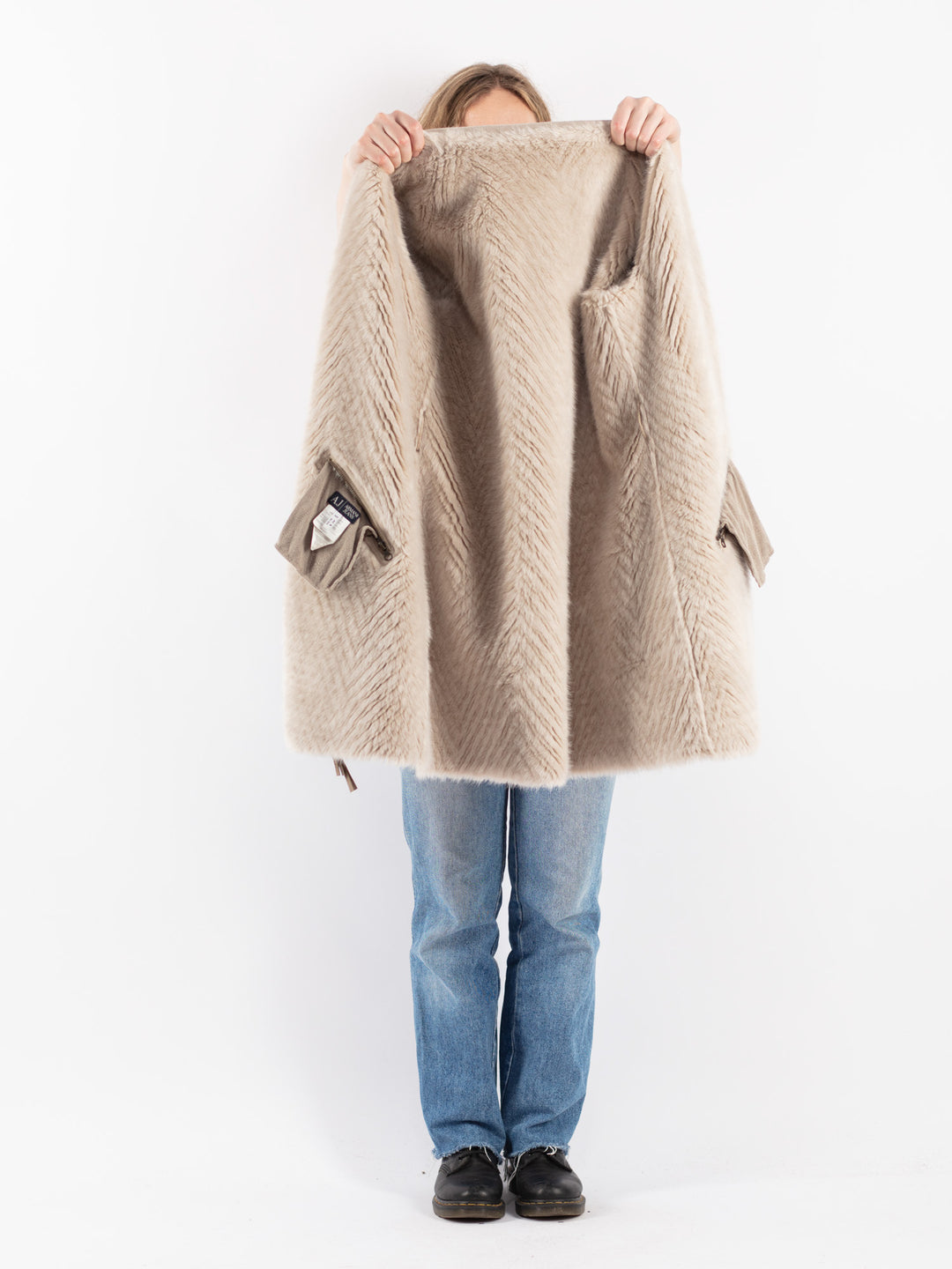 Vintage 00's Women Faux Sheepskin Coat in Beige